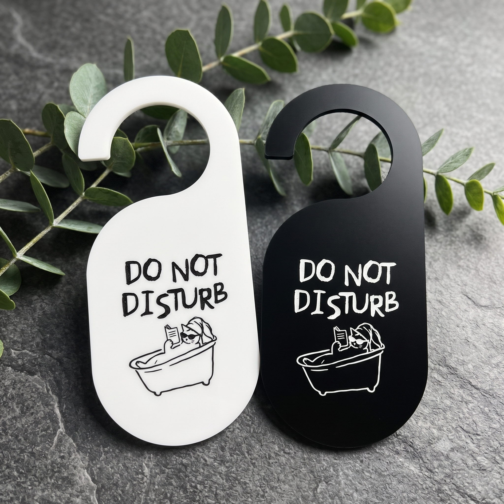 "Do Not Disturb" Cat in a Bathtub Acrylic Door Hanger