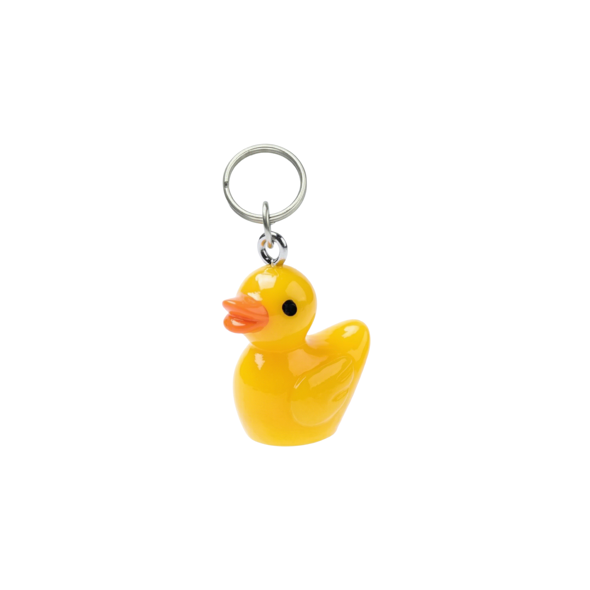 Amaryllis Park luxury Retro 3D Rubber Ducky pet collar charm in bright glossy yellow resin with platinum split ring accessory.