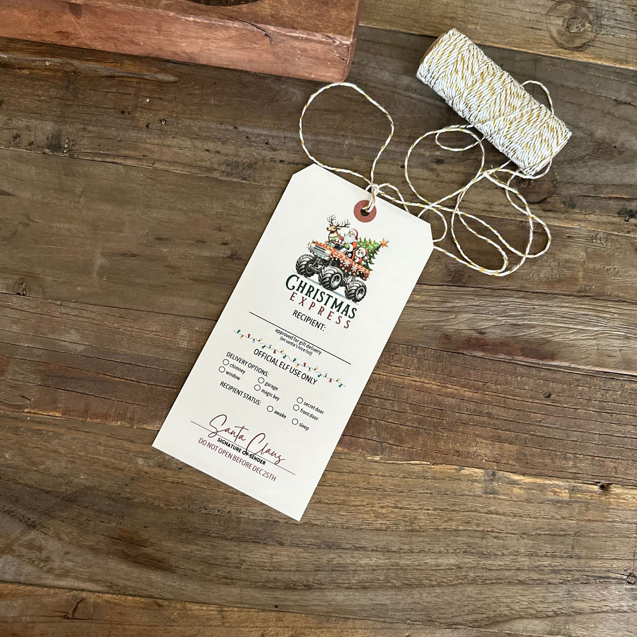 Christmas Express Monster Truck Gift Tags
